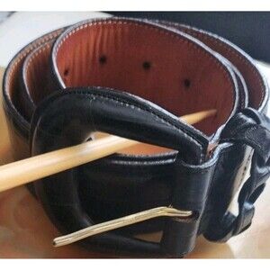 Brighton Embossed Calfskin On Saddle Leather Black Belt Western Minimalist Sz L